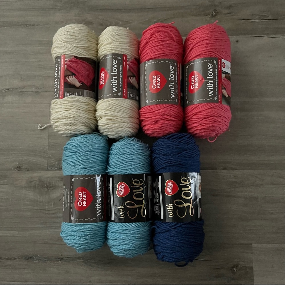 NWT Set of 7 Skeins Red Heart With Love Yarn (Aran/Papaya/Iced Aqua/True Blue) - Picture 3 of 12